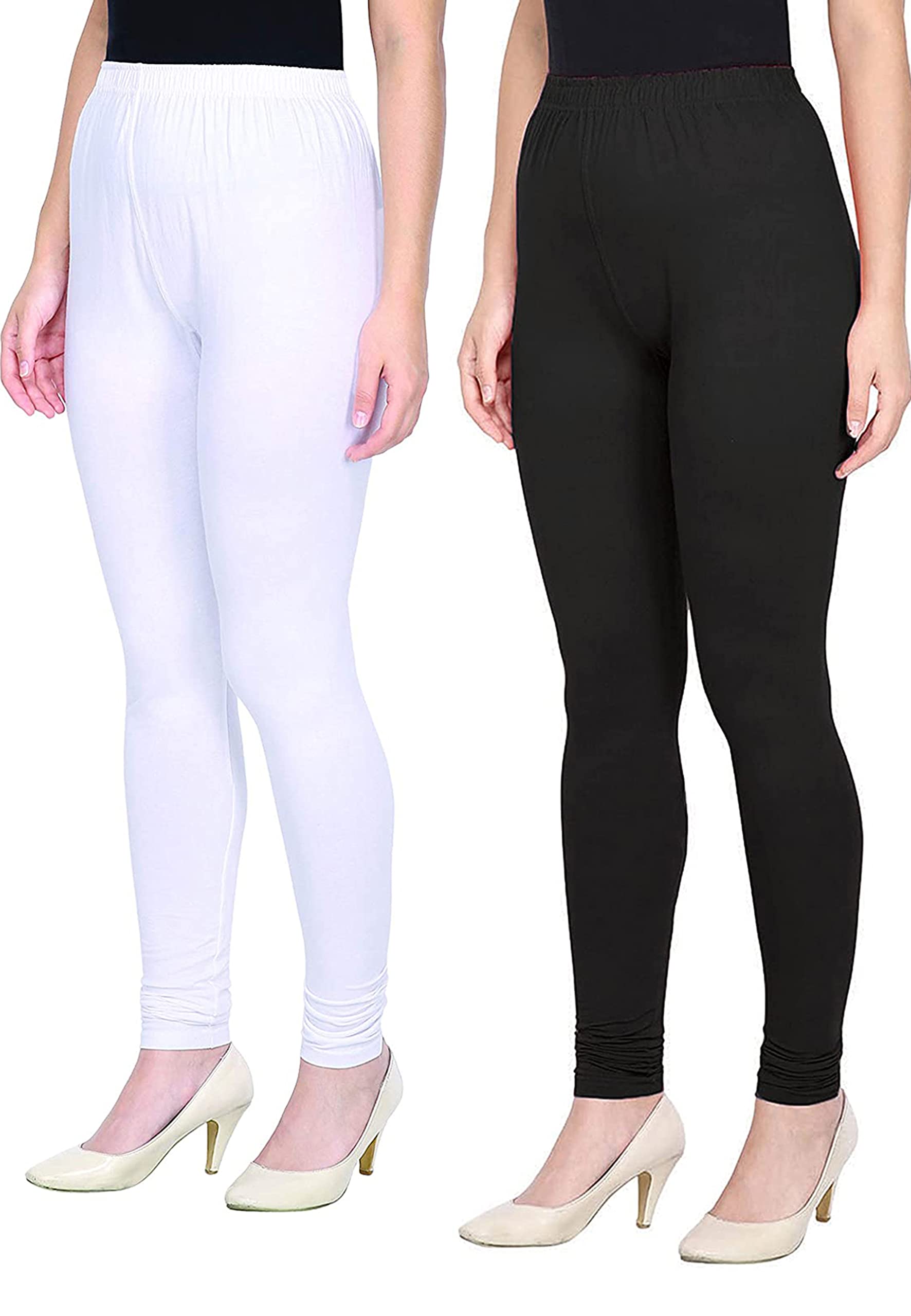 Kex White Black Solid Cotton Churidar Length Leggings Women Leggings Girls Leggings Leggings for Women-image-49