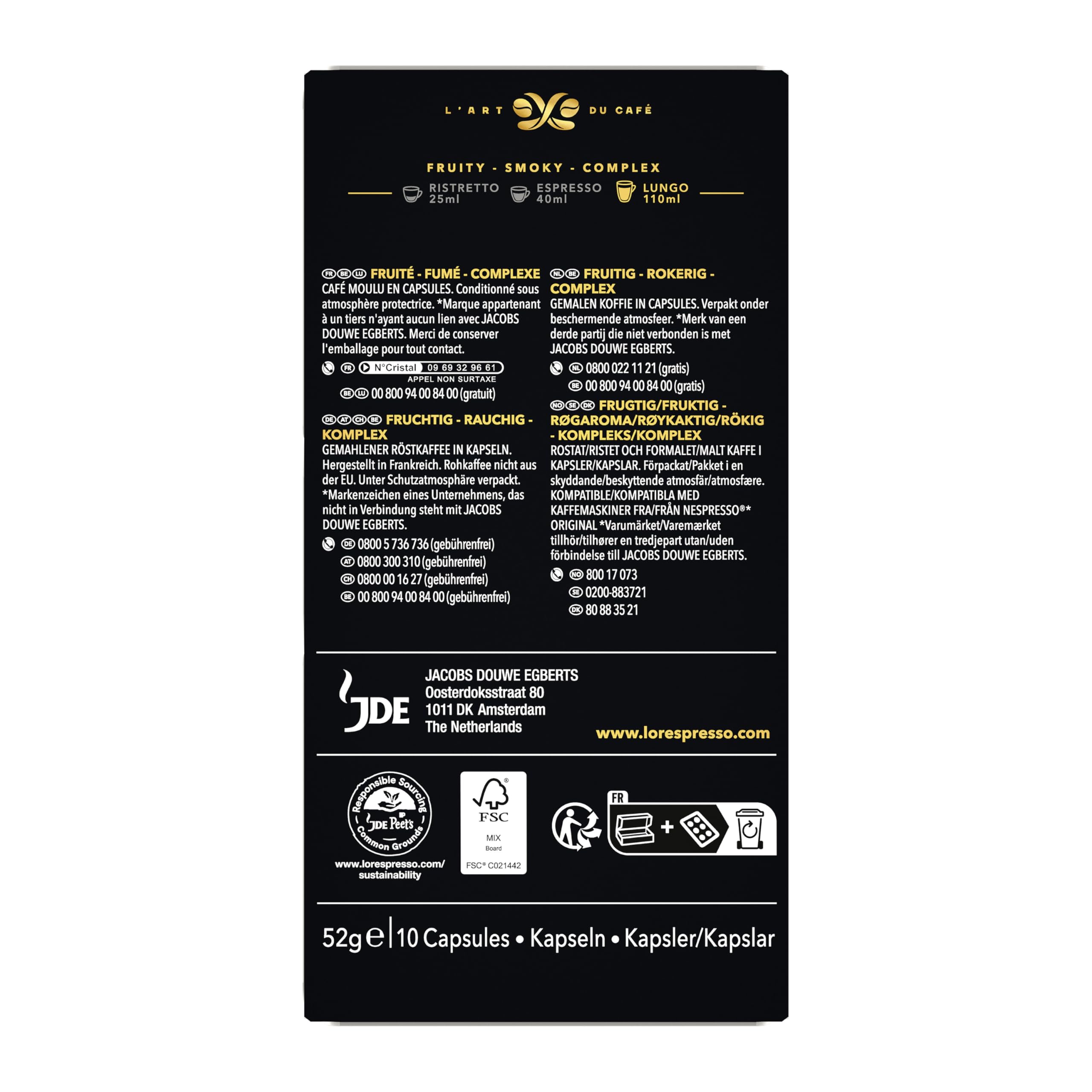 L'OR Lungo Estremo, 100 kapsułek do kawy Nespresso® * kompatybilnych kapsułek, 10 x 10 napojów
