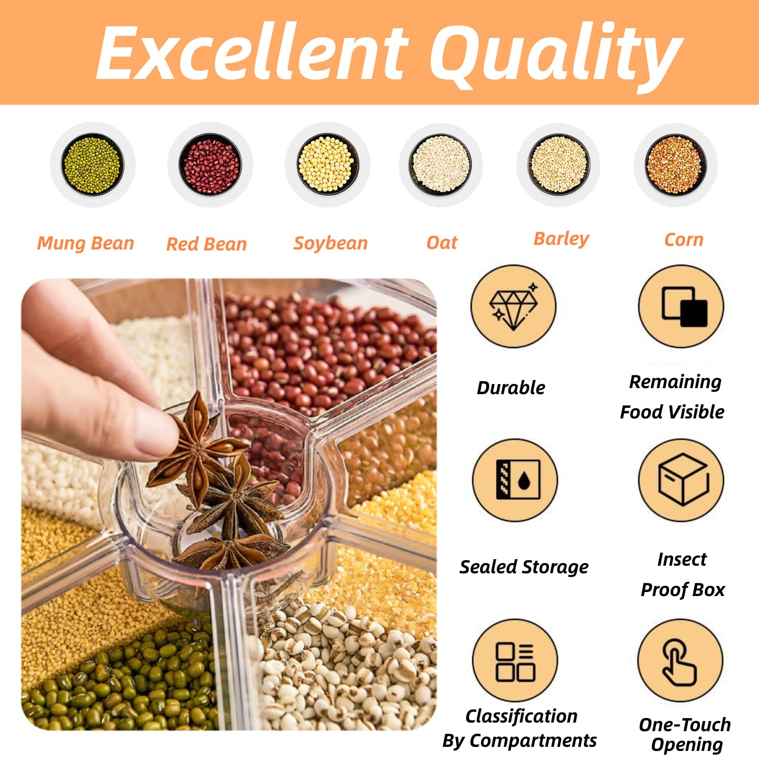 Distributeur De Céréales, Boîte De Stockage De Grains Rotative à 360 °, Distributeur De Riz, Conteneur De Grains à 6 Compartiments, Distributeur de rangement De Riz Pour Magasin De Cuisine