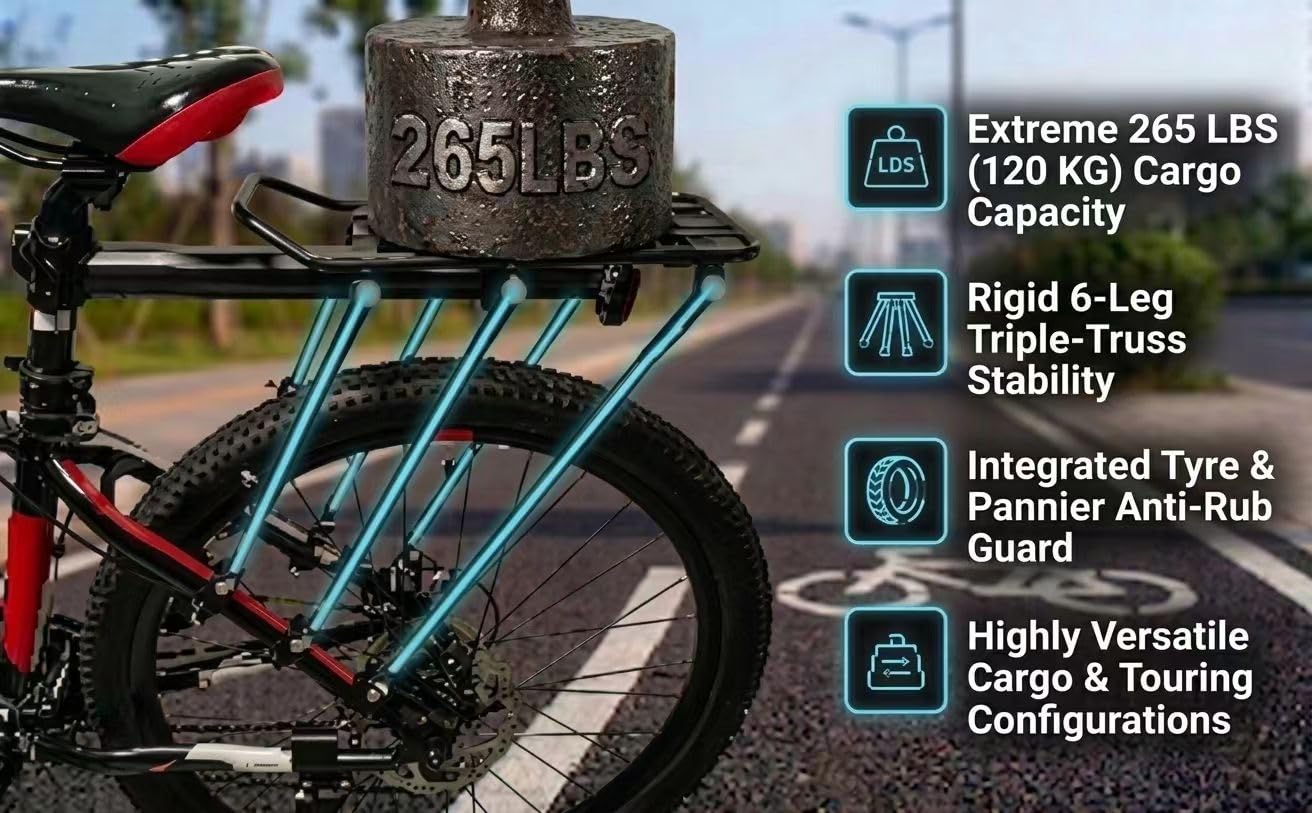 COMINGFIT Portapacchi Posteriore per Bicicletta, Portabagagli Regolabile a Sgancio Rapido in Lega, Capacità 120 kg, Adatto per Bici da 24 pollici, 26 pollici, 27,5 pollici, 29 pollici