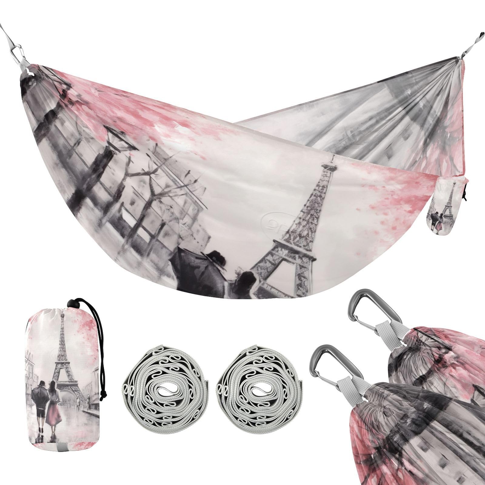 Haskirky Walking in Eiffel Tower Camping Hammock, Single Portable Hammocks with Tree Straps & Attached Carry Bag, 330Lbs Capacity Perfect for Outside Indoor Hiking Beach Backpack Travel