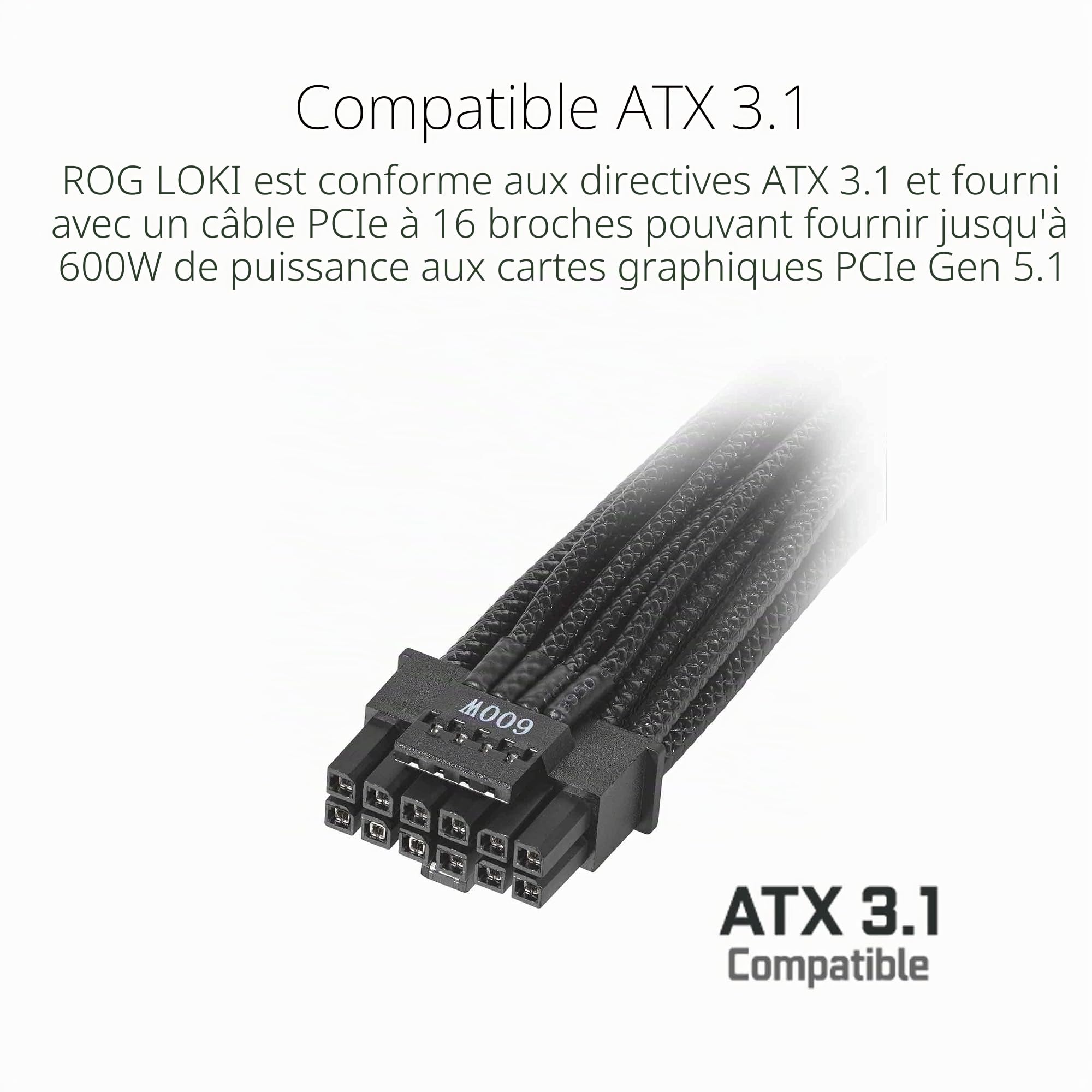 ASUS ROG Loki SFX-L 1000W Platinum – Alimentation entièrement modulable, Platine 80+, Ventilateur PWM ARGB de 120mm, ATX 3.1, PCIe 5.1 Ready, Aura Sync RGB
