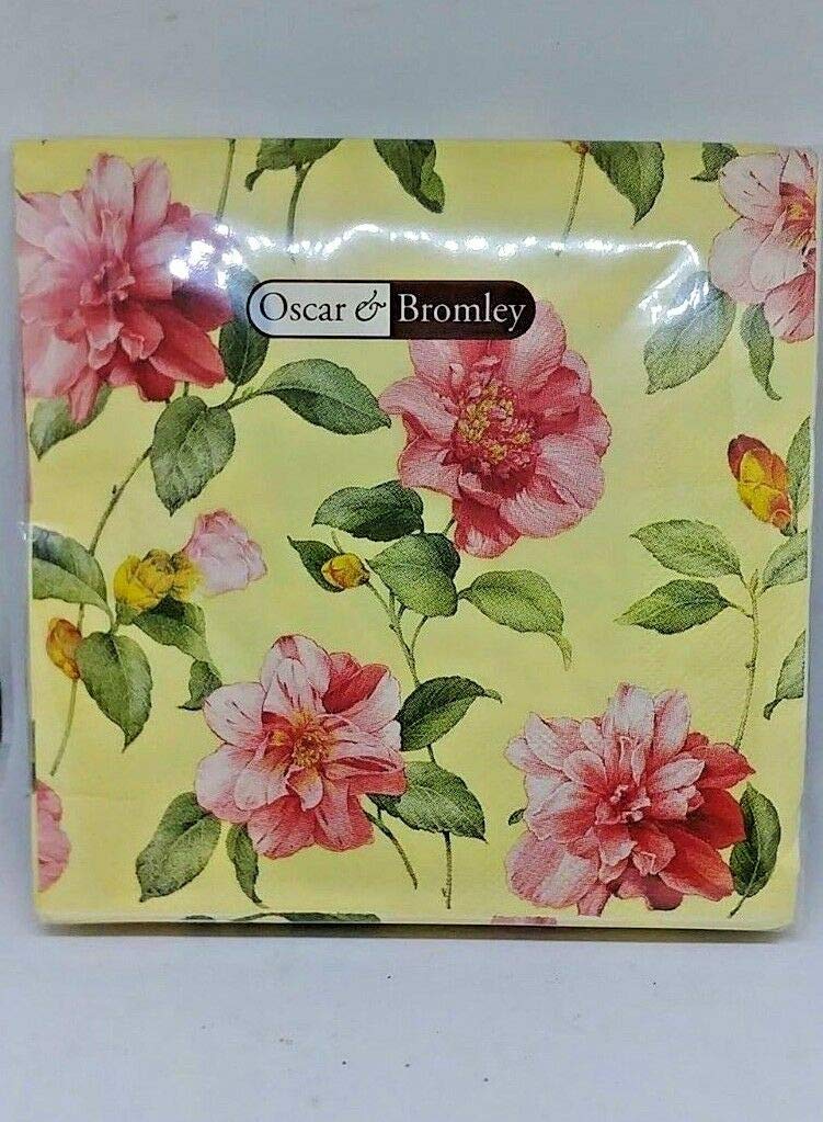 Ackerman group 3 x 20 Sets of Oscar & Bromley Floral Lunch Napkins 3ply 3 Variations in Colour Cream, Olive Green, and Yellow,