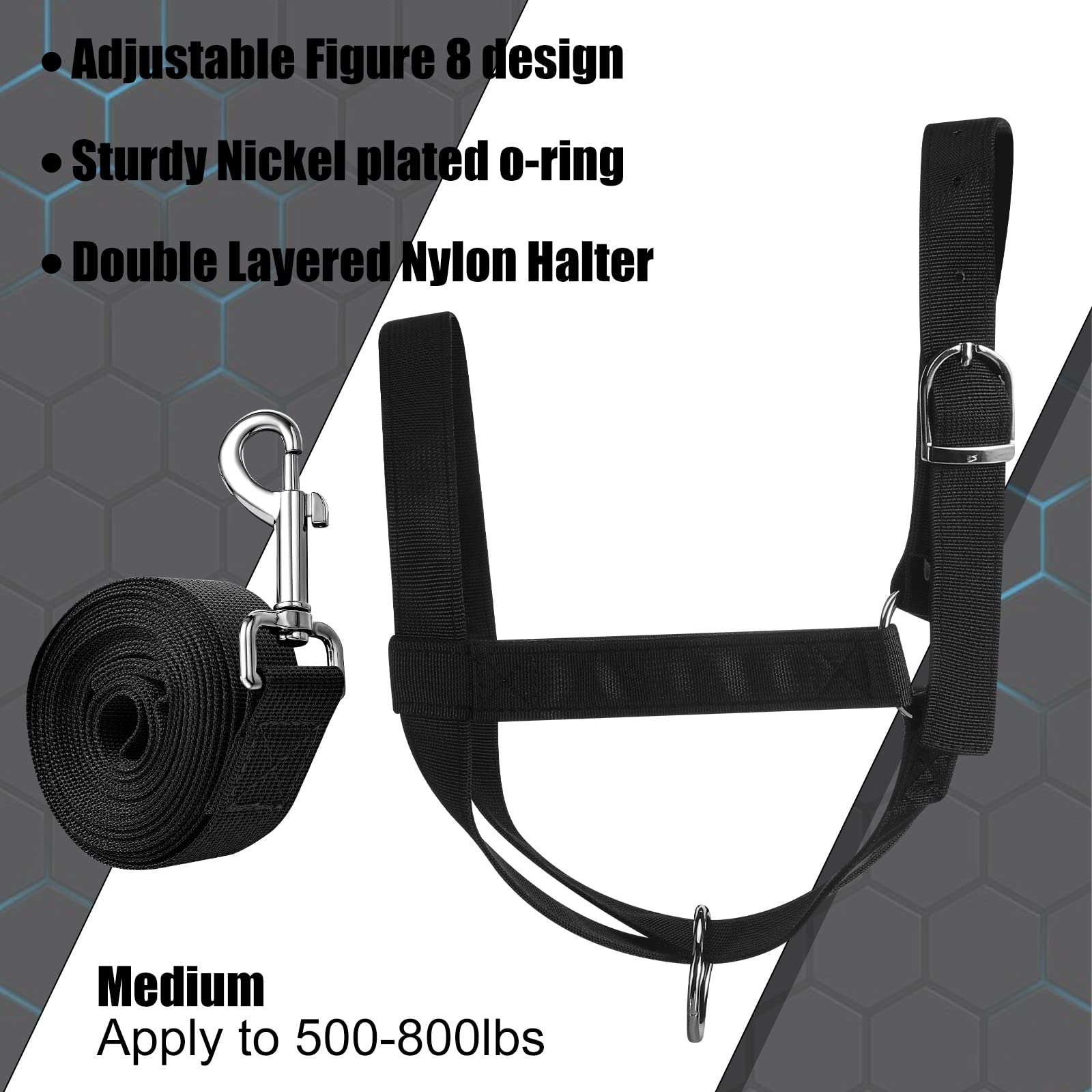 Hillban Cavezza per mucca Capezza per bestiame regolabile con corda di piombo per cavallo in miniatura asino capra puledro nylon bestiame forniture per addestramento