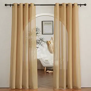 NICETOWN Sheer Linen Curtains 84 inch Long for Bedroom, Grommet Privacy Semitransparent Light Filtering Flax Sheer Window Treatment for Living Room, Desert Yellow, W52 by L84, 1 Pair