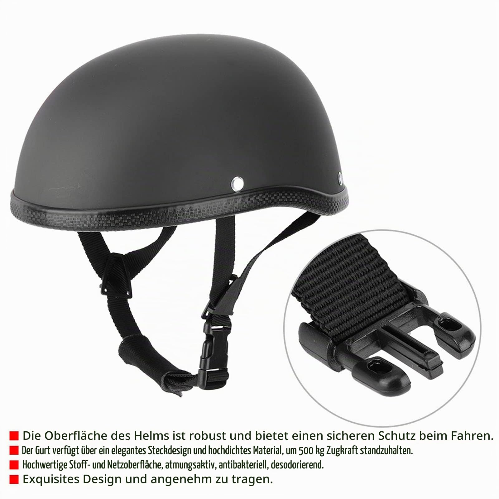 Mattschwarzer Motorradhelm Halbschale Roller Helm Scooter-Helm Chopper Helm Erwachsene Herren Universal Halbhelme für Roller Bike, E Bike Sommerhelm