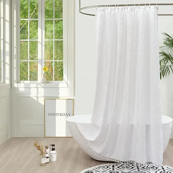 EurCross Shower Curtain with Tufted Geometric Design, Elegant Soft Shower Curtain Water Repellent for Bathroom 78 inch Long Length