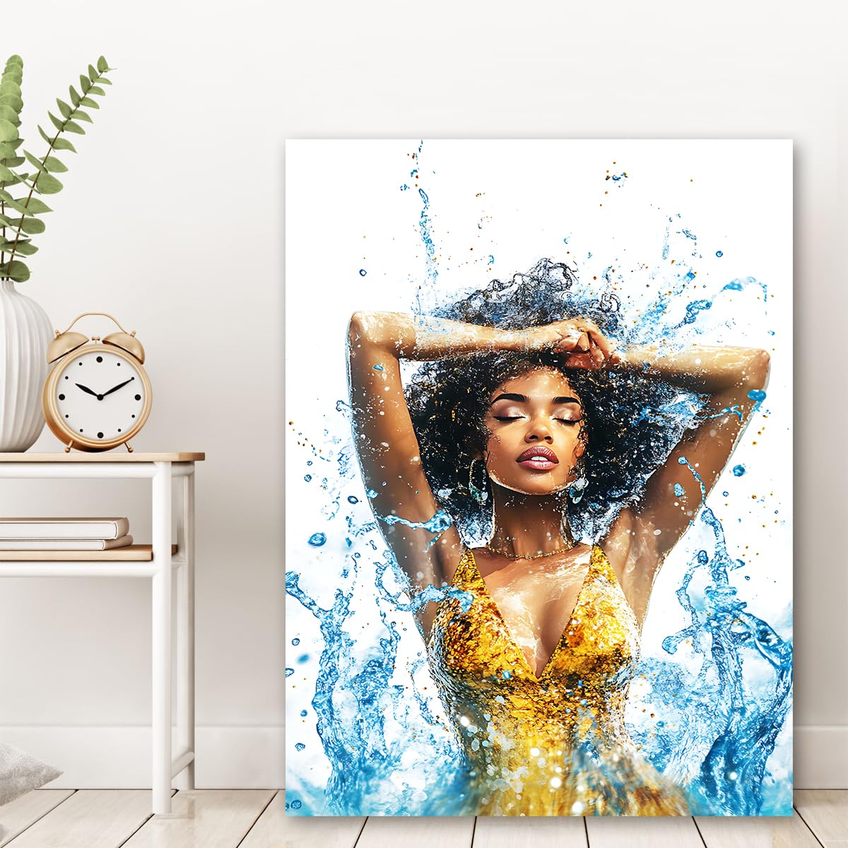 CHERHERART Belle femme noire toile Art mural Affiches modernes éclaboussant Imprimés Décoration murale Photos Œuvres d’art pour salon Chambre 70x110cm Sans cadre
