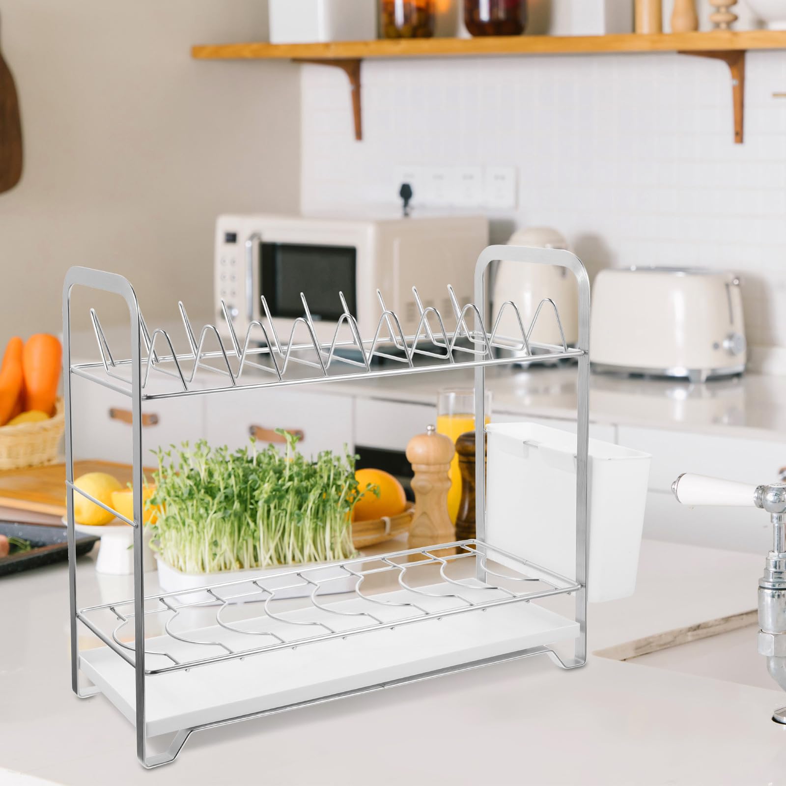 Égouttoir à Vaisselle Inoxydable 2 Niveaux Bac D'égouttement, Support de Rangement Robuste en Acier Inox Cuisine Argenté