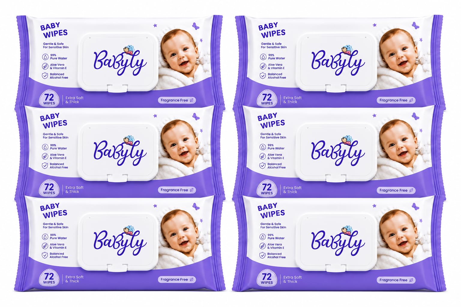 Babyly Natural Care Water Baby Wipes |Aloe Vera, Vitamin E Enriched |Paraben Free, Fragrance Free, pH Balanced, Dermatologically Safe, Baby Wipes Combo | Pack Lid | 72 pcs (pack of 6)-image-27