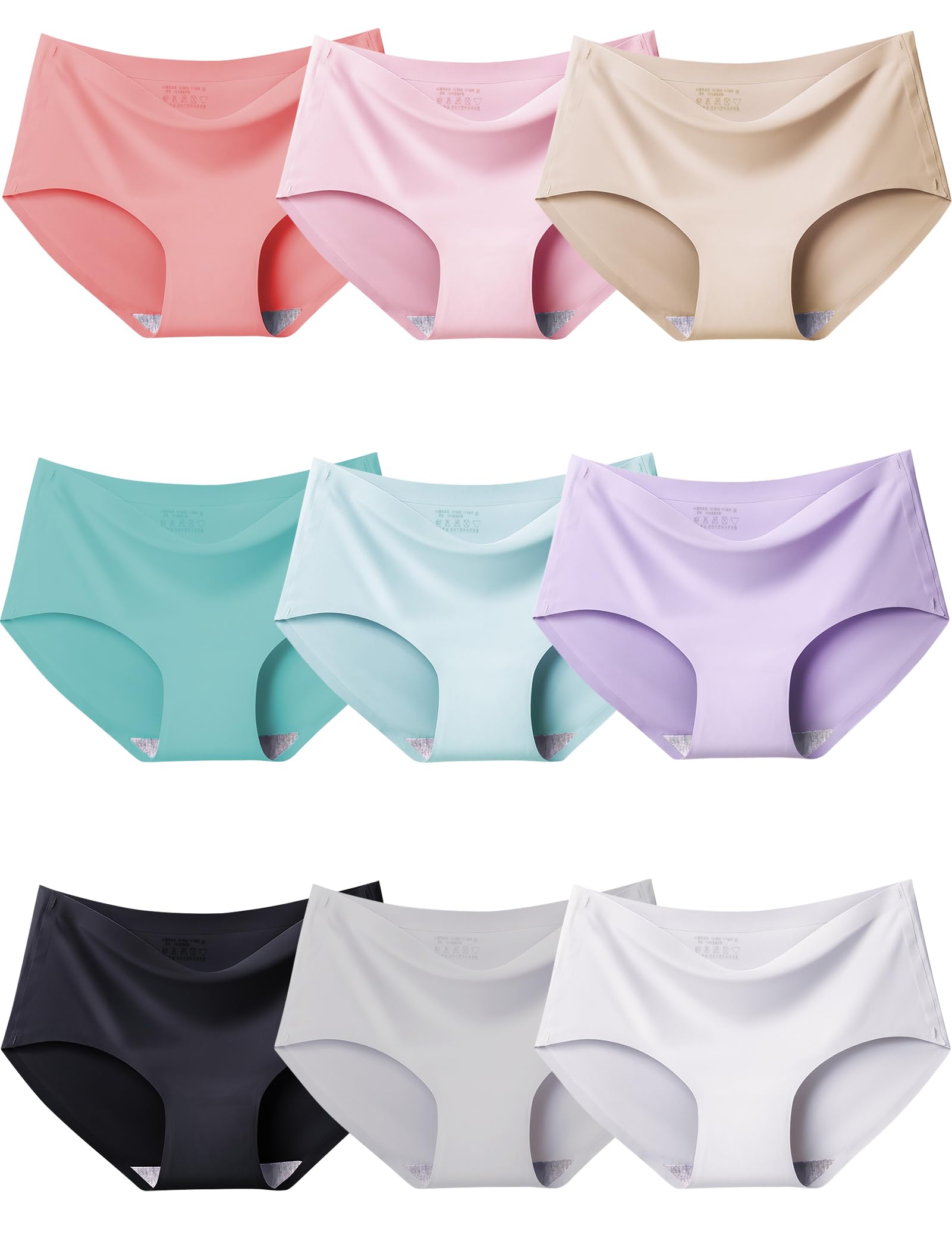 Kiench Teen Girls Seamless Panties Tagless No Show Underwear Plain Multipack of 9