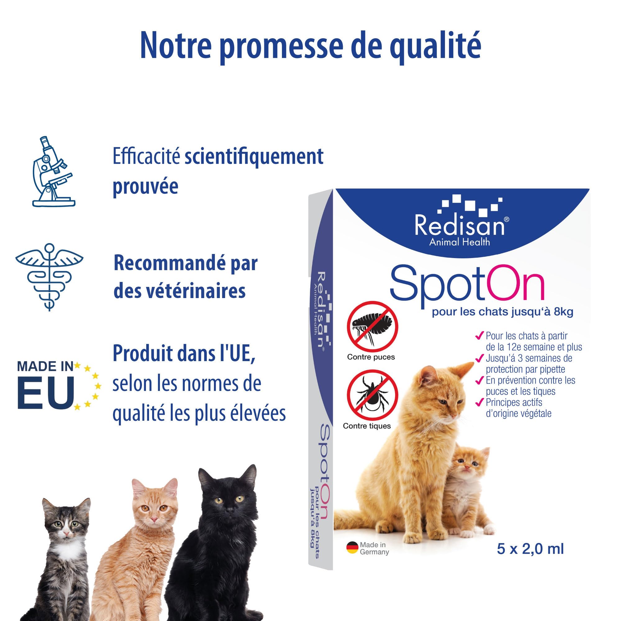 Spot on pour Chats I Anti-tiques à Base de Plantes sans Chimie I Protection Efficace Contre Les puces et Les tiques I Jusqu'à 15 semaines de Protection