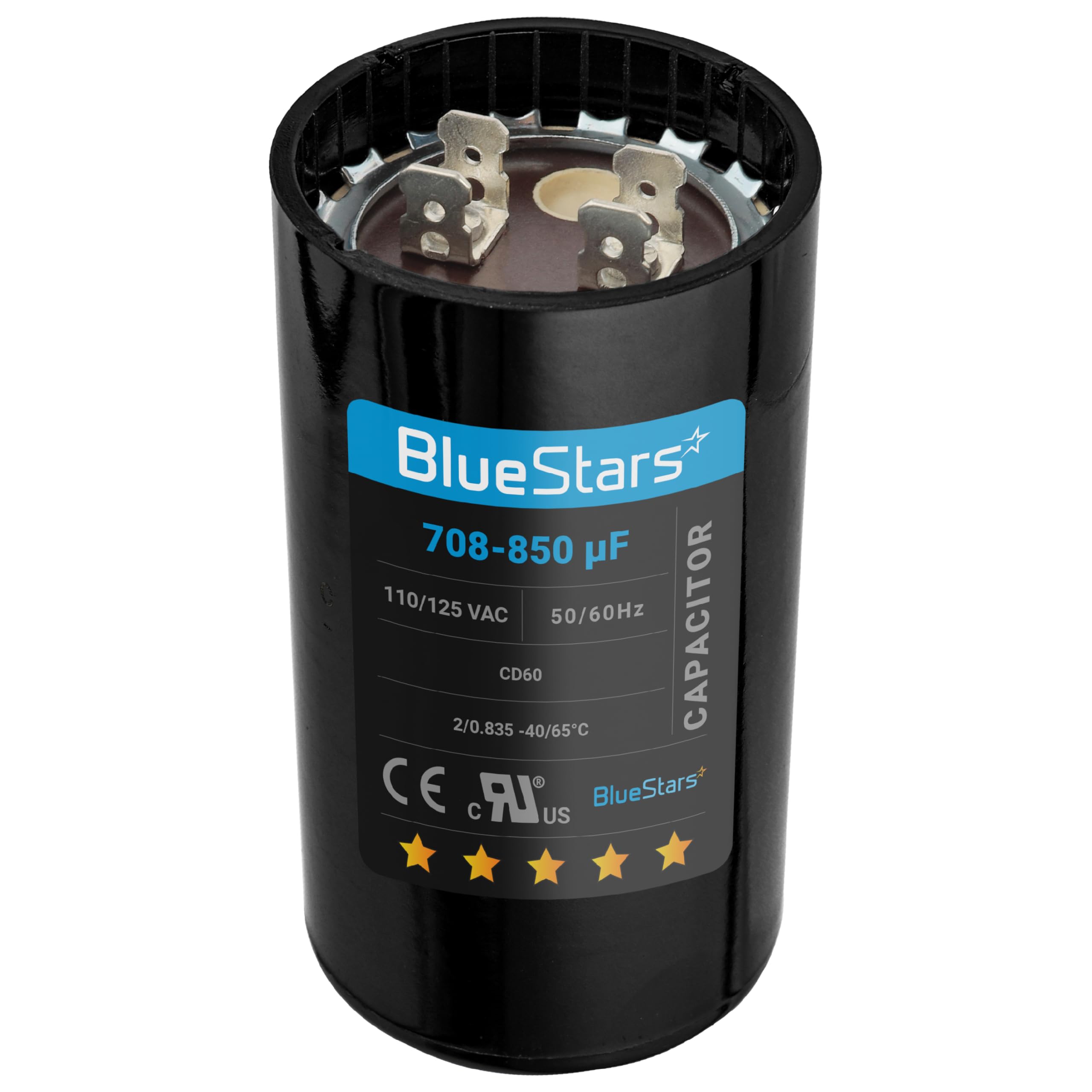 BlueStars 708-850 uf MFD 50/60 Hz 110-125 VAC Volts Round Start Capacitor by Blue Stars - Universal Fit for Air Conditioner and Other Electric Motor Applications - Pack of 1