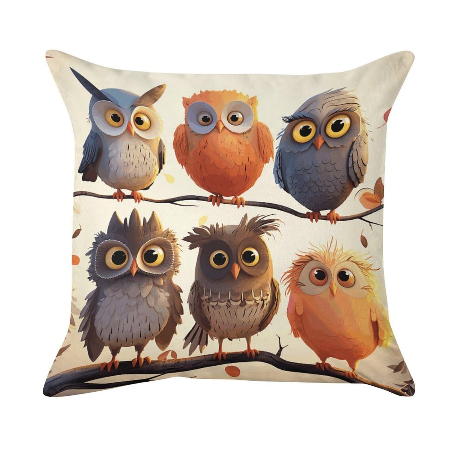 FekiLoot Throw Pillow Cover Owls Birds Painting Art Decorative Square Pillow Cover Comfort Breathable Pillowcases Soft Velvet Square Modern Cushion Covers for Sofa Couch