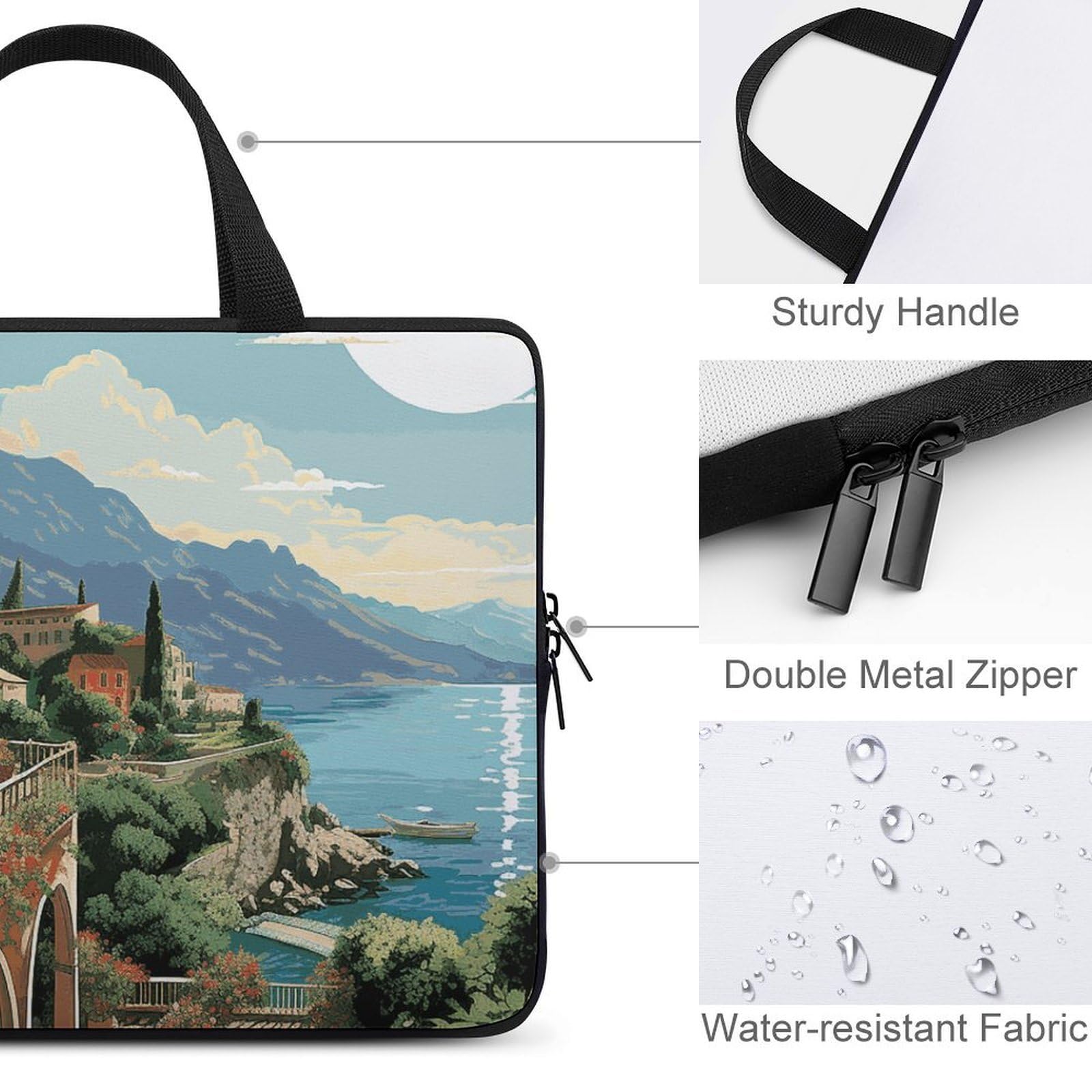 Borsa per computer portatile estiva mediterranea, ultrasottile, impermeabile, 13 pollici, borsa protettiva portatile per computer con cinghia da polso