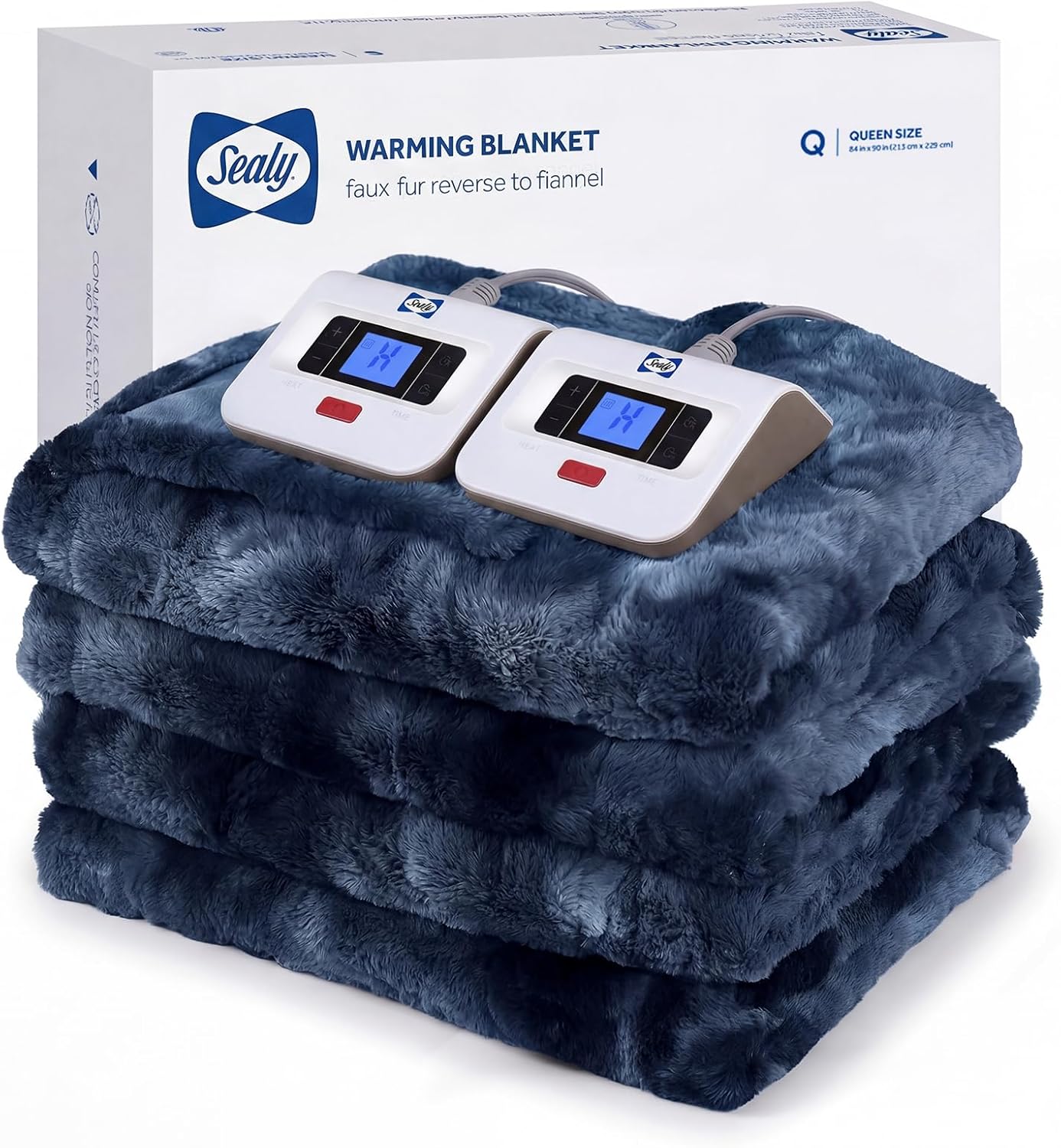 Sealy Electric Blanket Heated Throw, Faux Fur Heating Blanket with 6 Heat Settings & 2-10 Hours Auto Shut Off, Fast Heating & ETL Certification, 50x60 Inch, Grey