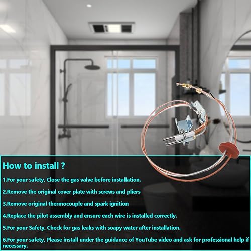 Miniatura 7 de Conjunto piloto de gas natural 9003542, piezas de repuesto para montaje piloto de calentador de agua, piezas de calentador de agua compatibles con