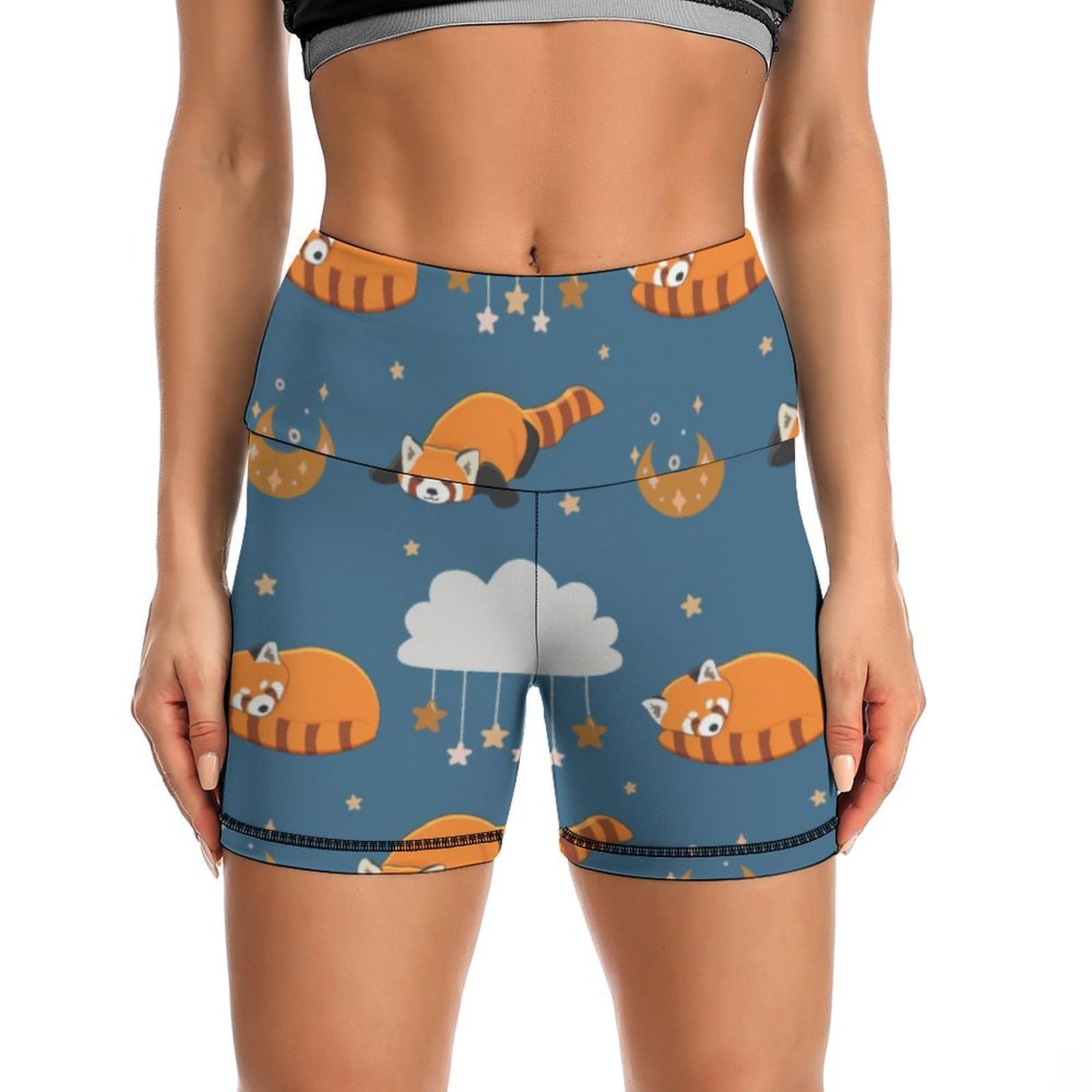 Sleeping Red Panda Pattern High Waist Yoga Shorts for Women Athletic Shorts Leggings Running Pants