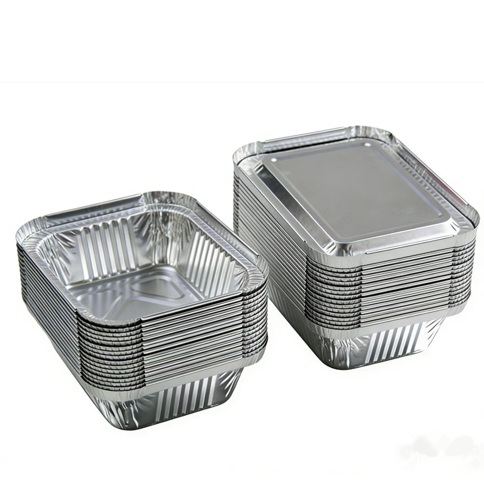 Omengyan foil trays with lids Aluminium Foil Containers with Lids, Disposable, 410ml, for Oven, Air Fryer and Fridge, tin foil 20 Pack takeaway containers with lids (20, 15cm*12cm*4.6cm-410ml)