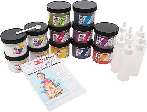 S&S Worldwide Kit de teñido anudado Color Splash con 8 colores permanentes, cenizas de soda, botellas para apretar, no destiñe, no se decolora,