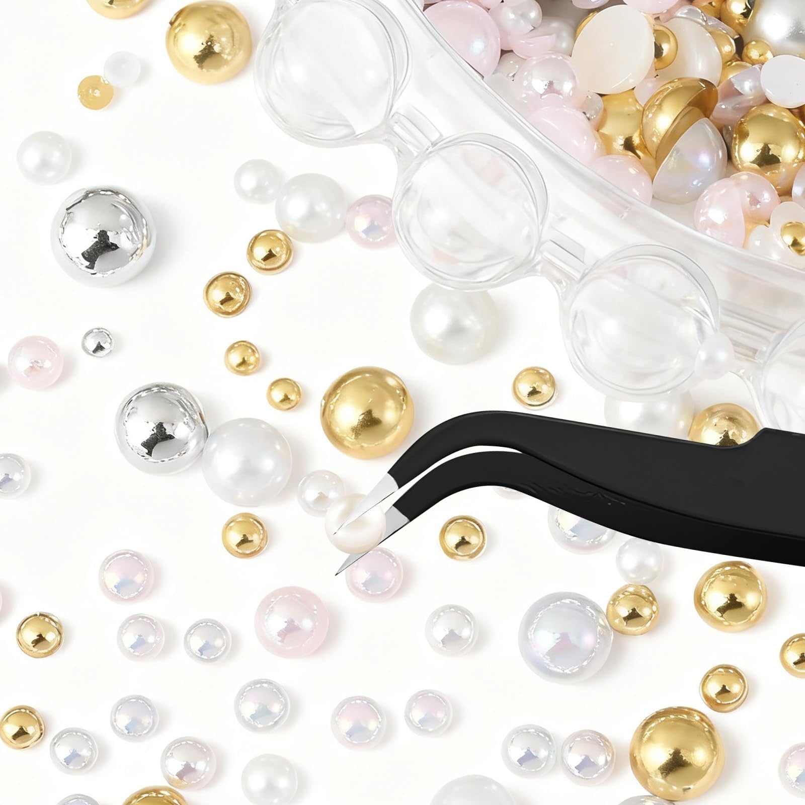 Lot de 10 000 perles à ongles plates, 6 couleurs et 4 tailles, avec pince à épiler pour manucure, décoration de chaussures et accessoires de loisirs créatifs.