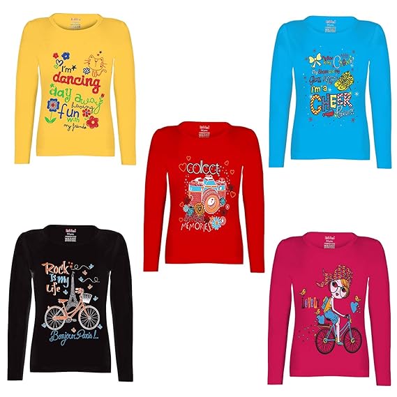 kiddeo Kids Girls Full Sleeve t Shirts(Pack of 5)