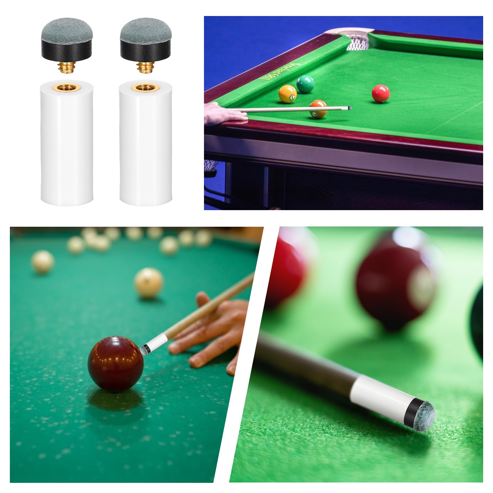 Puntas de palo de billar, 12 juegos de puntas de taco de billar de repuesto con piscinas blancas, casquillos grises, atornillables, punta de taco de 12 mm