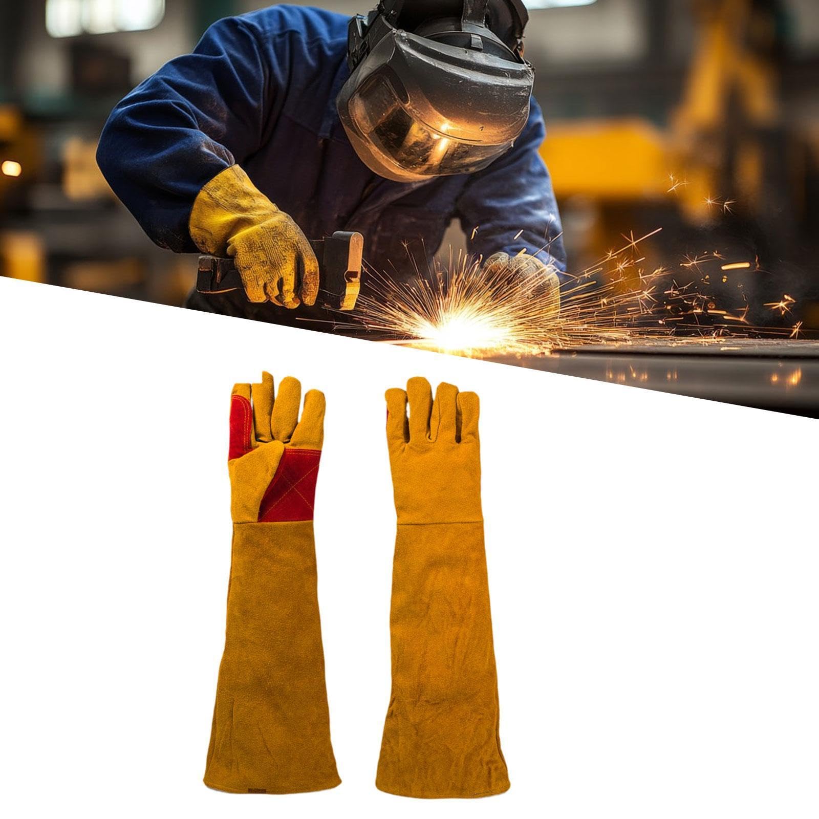 LOVIVER Gants de soudage, gants de travail, résistants à la chaleur, multifonctions, pour barbecue, manches longues, pour cuisson, four, barbecue, cheminée, 60cm