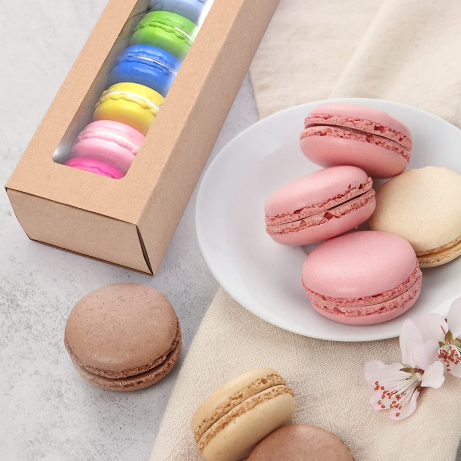 JCXPACK 50 scatole regalo bianche per macaron, 10,5 x 5,5 x 3,5 cm, per 2 scatole di minerali ricoperti di cioccolato, confezione per macaron per matrimoni, feste, bomboniere di ringraziamento
