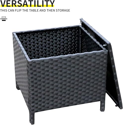 Miniatura 4 de Valita Mesa auxiliar de mimbre de polietileno para exteriores con almacenamiento, mesa auxiliar de ratán de resina para patio, contenedor cuadrado