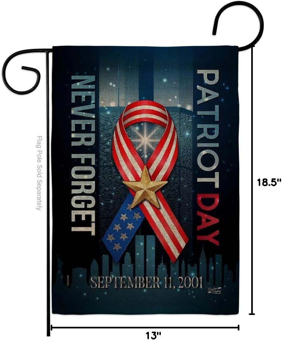 Patriot Day 911 Never Forget Burlap Garden Flag Patriotic World Planet Peace Environment Awareness United State American Small Decorative Gift Yard House Banner Double-Sided Made In USA 13 X 18.5