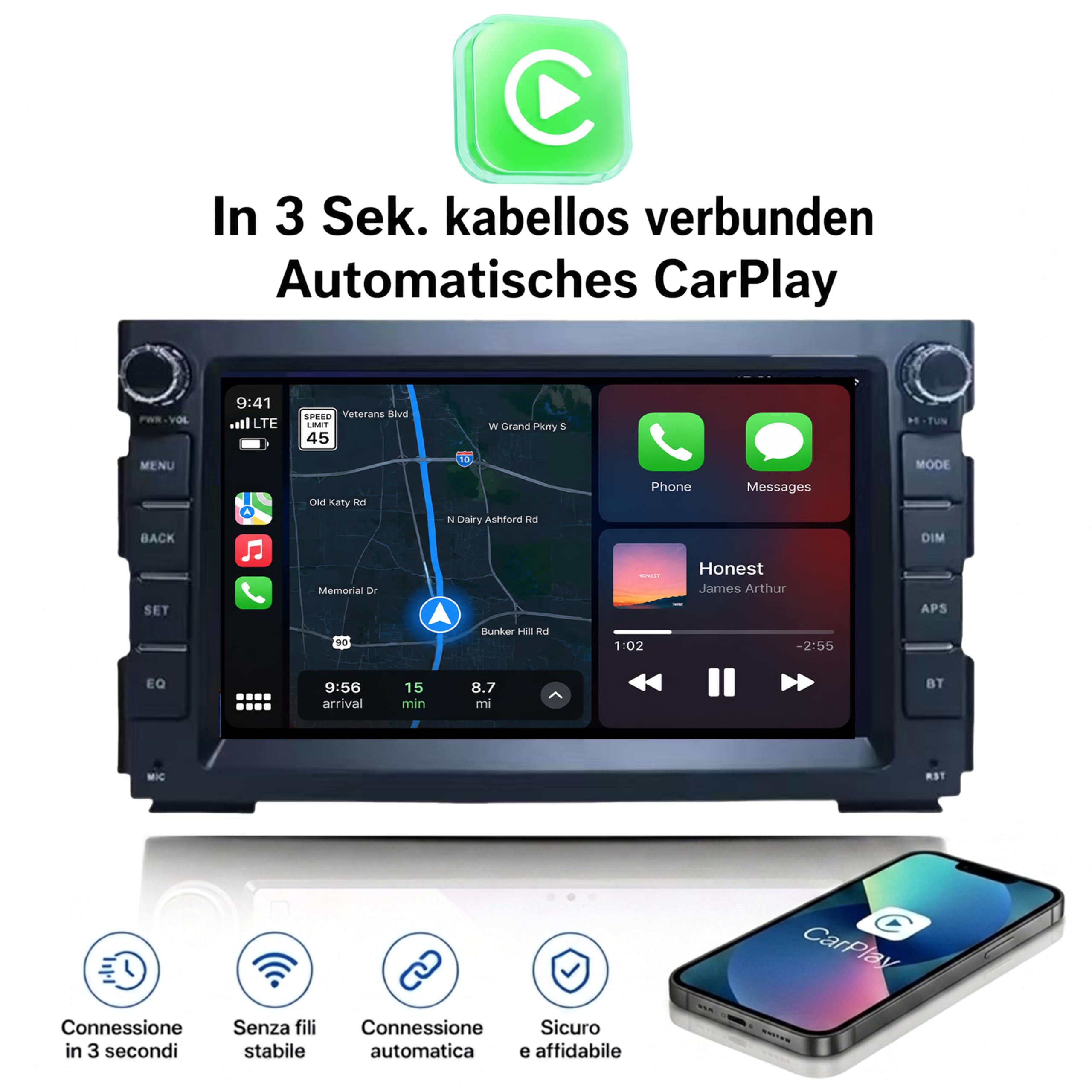 Écran Tactile 7 Pouces Autoradio pour Kia Venga et CEED 2010-2016, CarPlay sans Fil & Android Auto, Bluetooth, FM, RDS, DSP, USB, Poste Radio Voiture