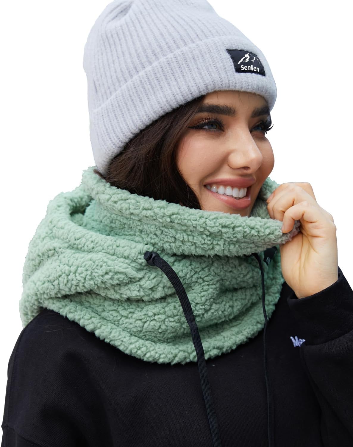 Senllen Winter Fuzzy Balaclava Fleece Ski mask for Women/Men Cold Weather Neck Warmer Tube Thermal Sherpa Hood Hooded Scarf - Image 4