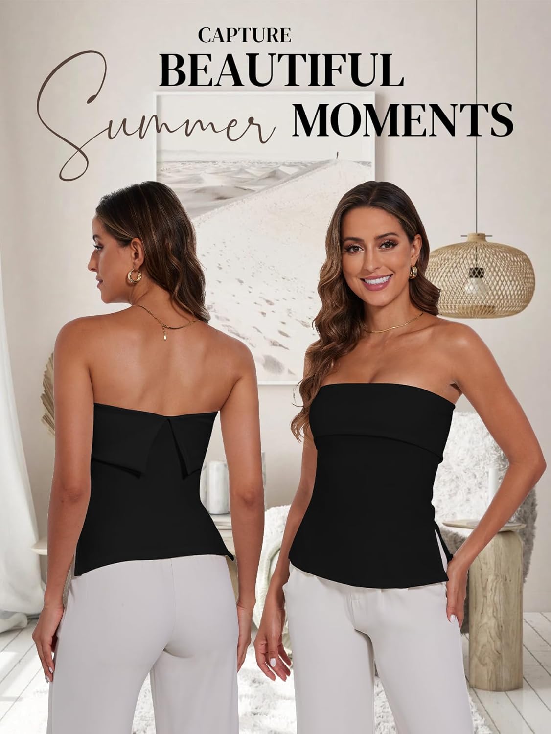 Strapless Tube Tops for Women Backless Going Out Bandeau Top Sexy Trendy Off Shoulder Side Split Summer Bustier Tops - Image 4