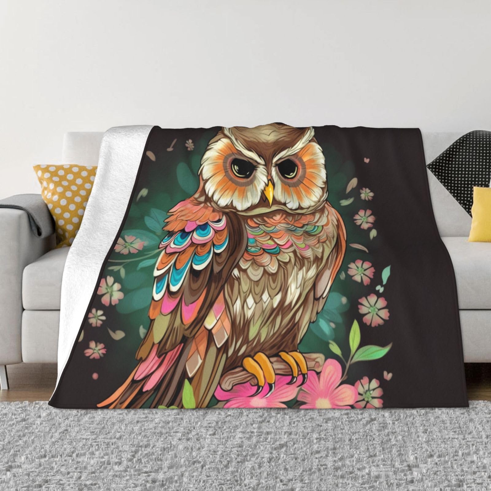 Couverture chaude hibou flanelle pour canapé et lit