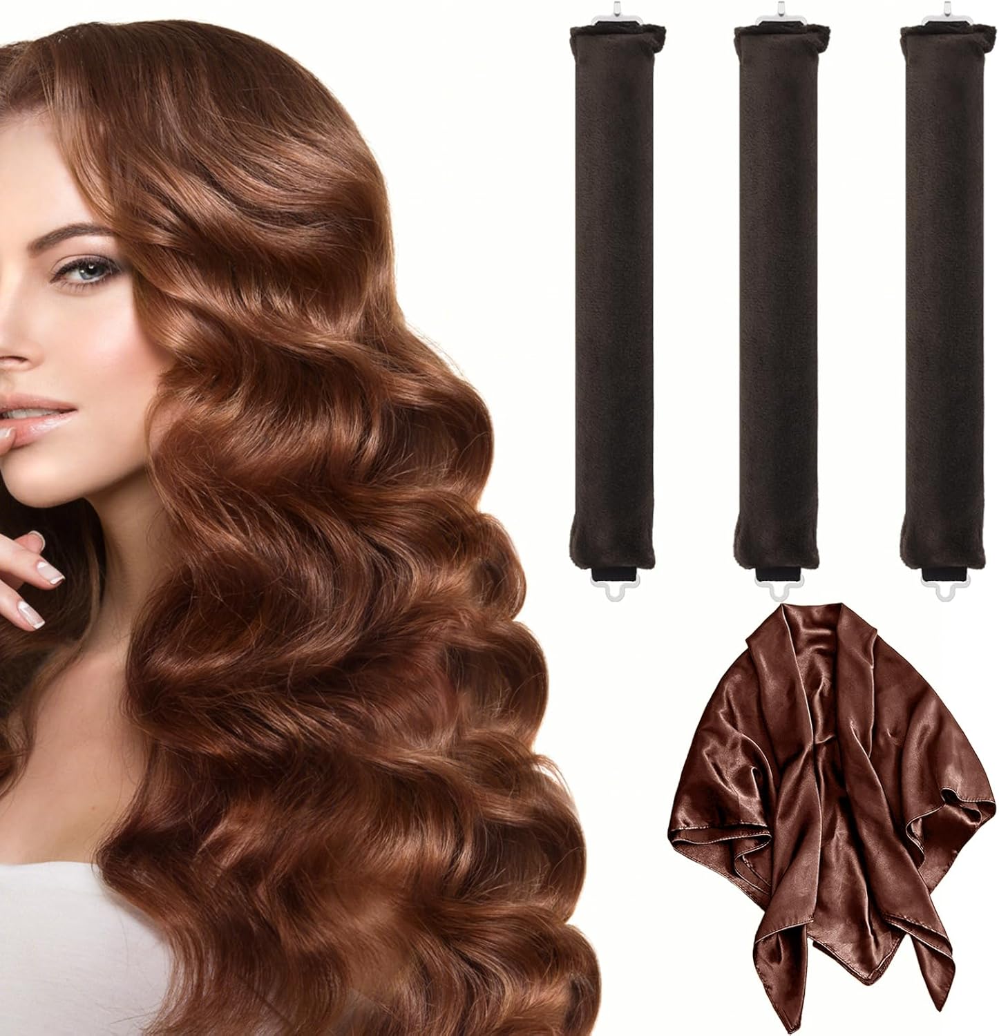 Heatless Hair Curler 3 stuks lange krulspelden voor krullen zachte krulspelden om te slapen, overnight blowout krulspelden voor alle haartypes (bruin)