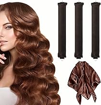 Locken Ohne Hitze Heatless Curls Band 3 Stück Lockenwickler über Nacht Overnight Blowout hitzefreie Locken über Nacht mit Haken für Kurzes Und Langes Haar (Braun)