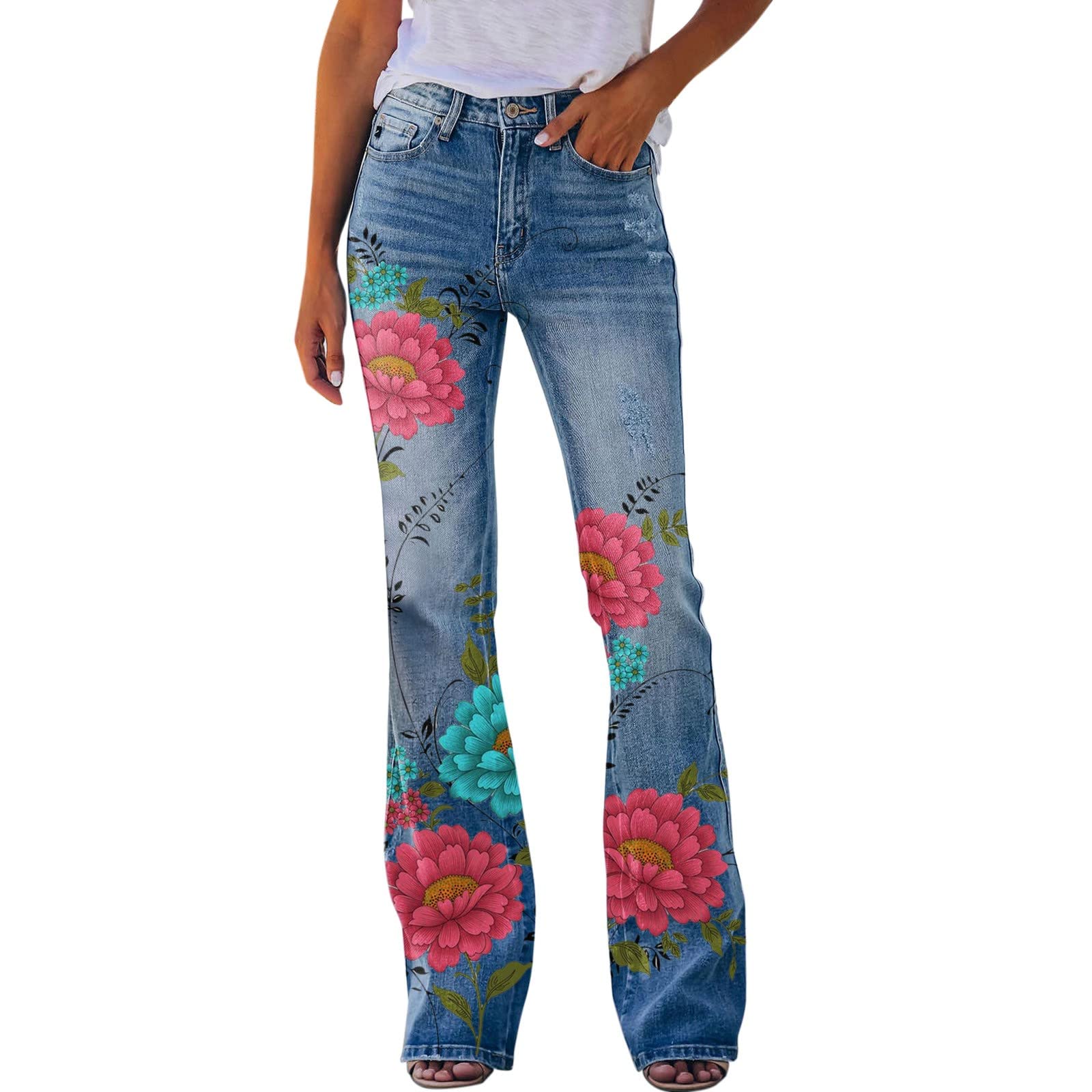 Womens Jogging Palazzo Sweat Pants Flare Sporty Floral Print