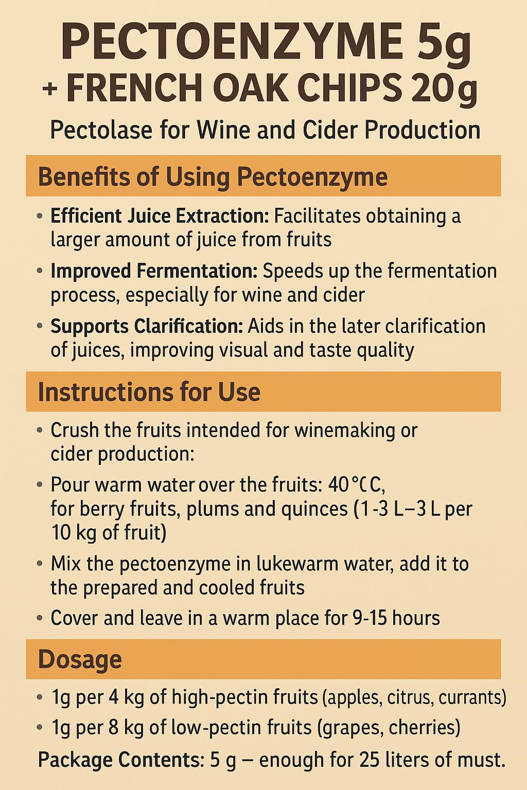 10 x Pectoenzima 5g – Pectolasa para Producción de Vino y Sidra, Alta Eficiencia en Extracción de Jugo