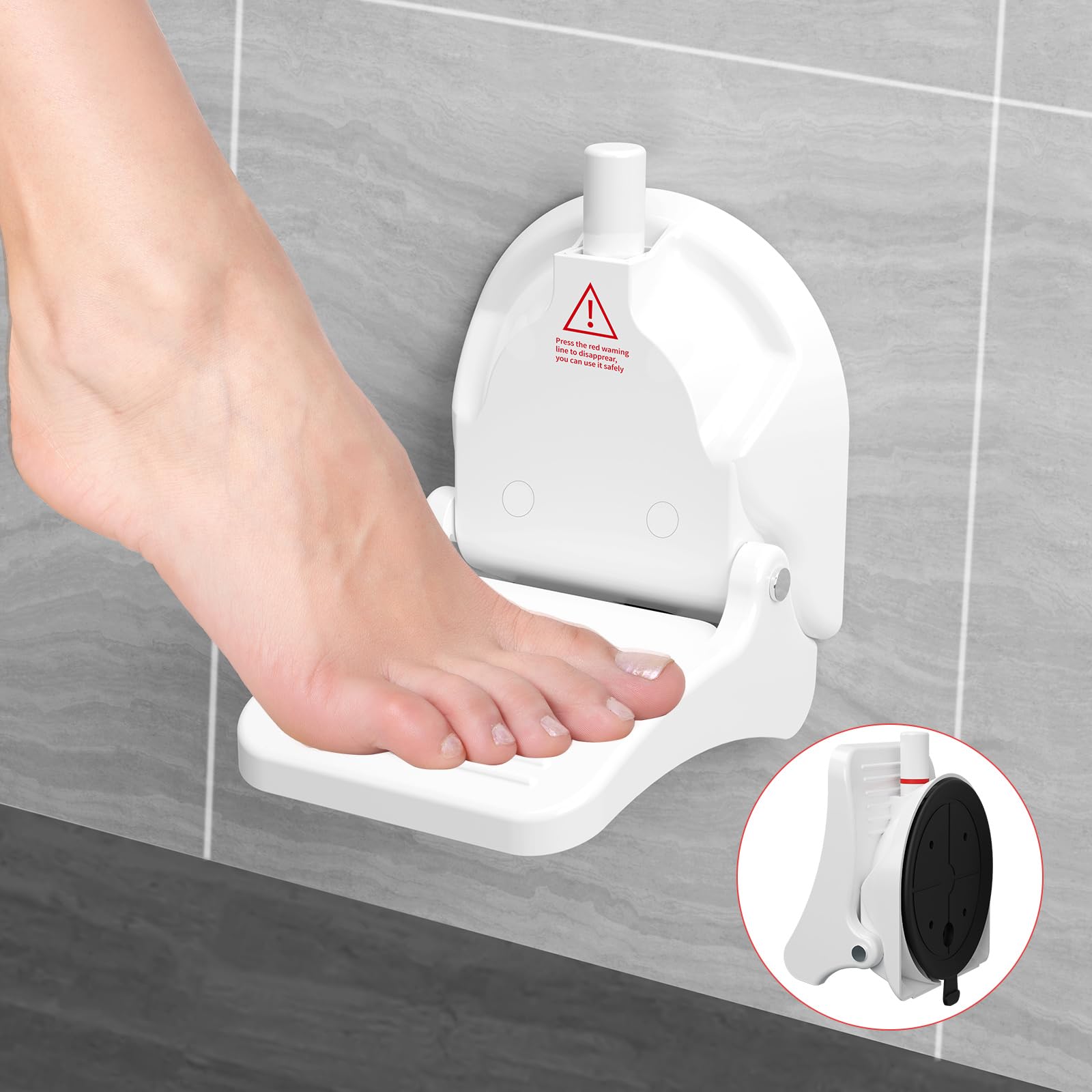 Shower Foot Rest for Shaving Legs with Reusable Suction Cup, Anti-Slip Shower Pedal, Fordable Shower Step with Powerful Suction Cup for Pregnant Woman & Back Pain Sufferers, Load Capacity 319 Pounds-image-43