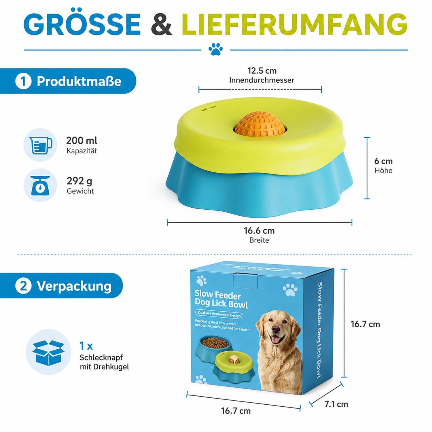 Schleckball Hund mit Drehkugel, weicher Silikon Lecknapf für Hunde, Lick Bowl für Hunde, Rutschfester Antischlingnapf für flüssige Leckerlis, Joghurt, Nassfutter und Snacks