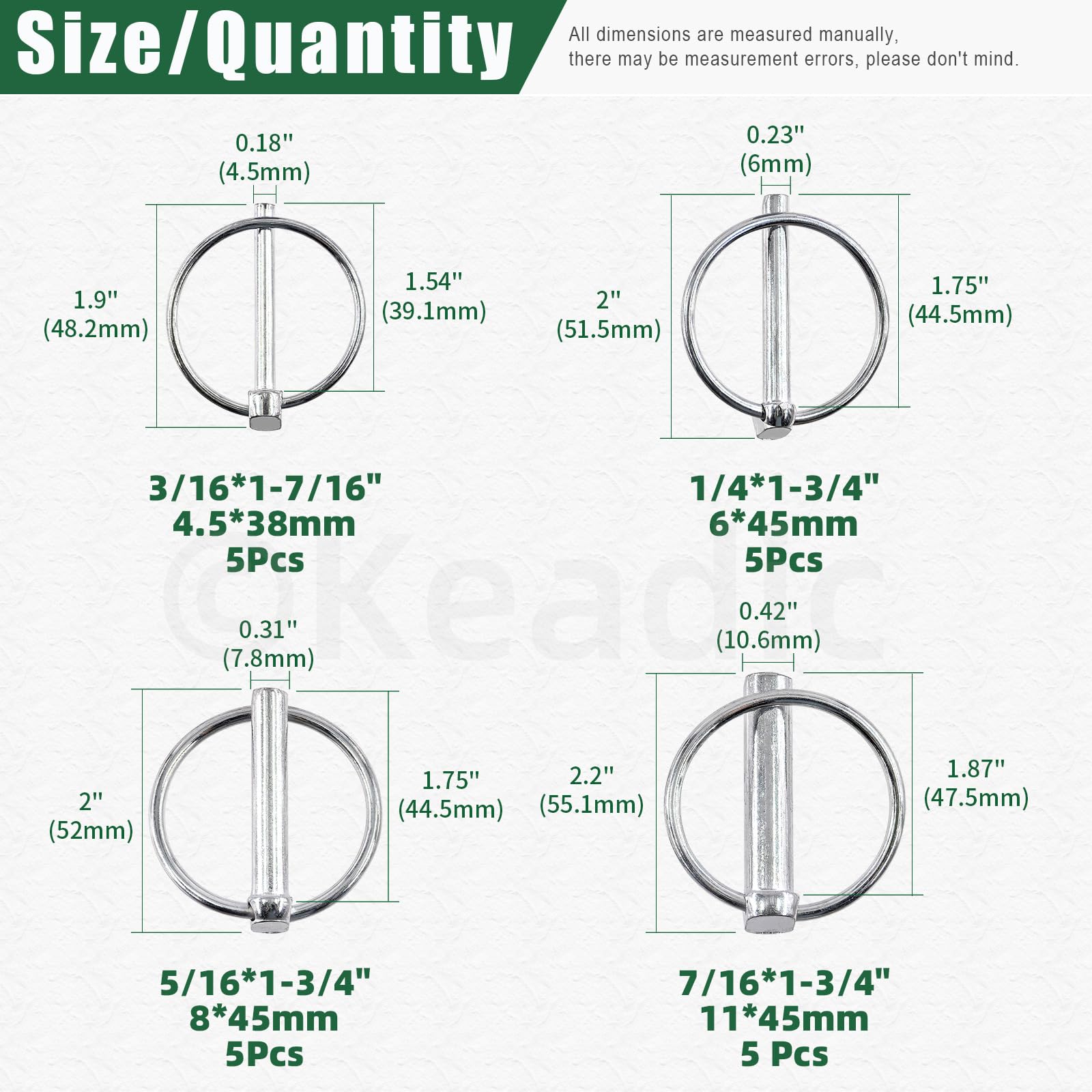 Keadic 20 Pcs 4 Size Premium Circular Trailer Pin, Trailer Coupler Pin - Image 2