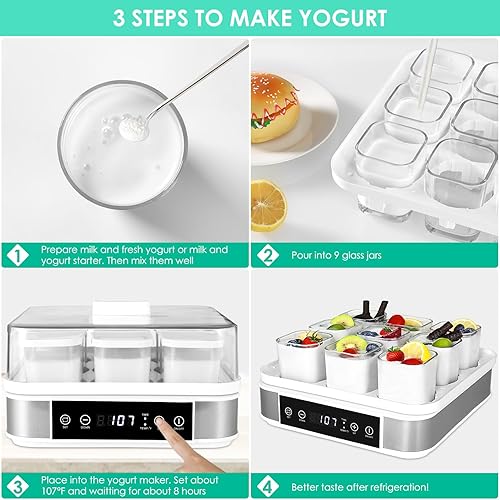 Miniatura 5 de LIFERUN Yogurt Maker Machine, Greek Yogurt Maker with Temperature Control & Time Control, Automatic Digital Yogurt Machine is Easy to Use, Glass