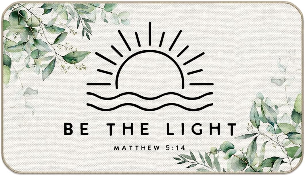 huester Be The Light Matthew 5:14 Door Mat,17"X30" Decorative Home Indoor Outdoor Front Porch Door Mat,Christian Sun Sunshine Eucalyptus Leaves Welcome Mat Decor,Gifts for Christian Women Men