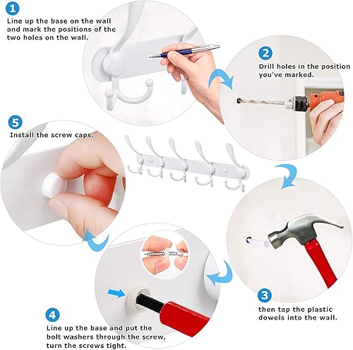 Miniatura 2 de Perchero montado en la pared, 2 paquetes de 15 ganchos de acero inoxidable para abrigo, sombrero, toalla, bolso, batas, entrada, baño, armario,