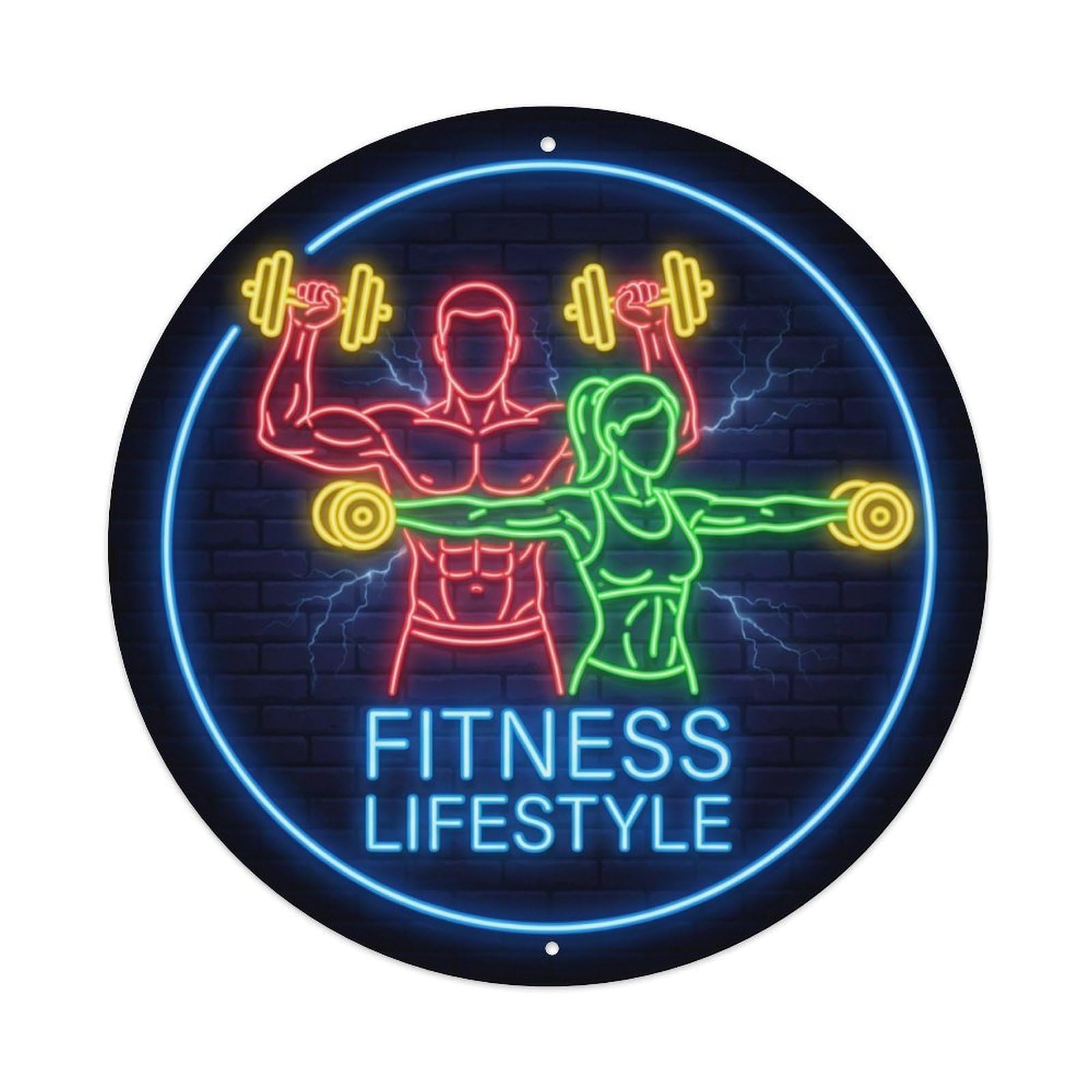 Vintage Faux Neon Gym Retro Bodybuilding Gains Metal Tin Sign