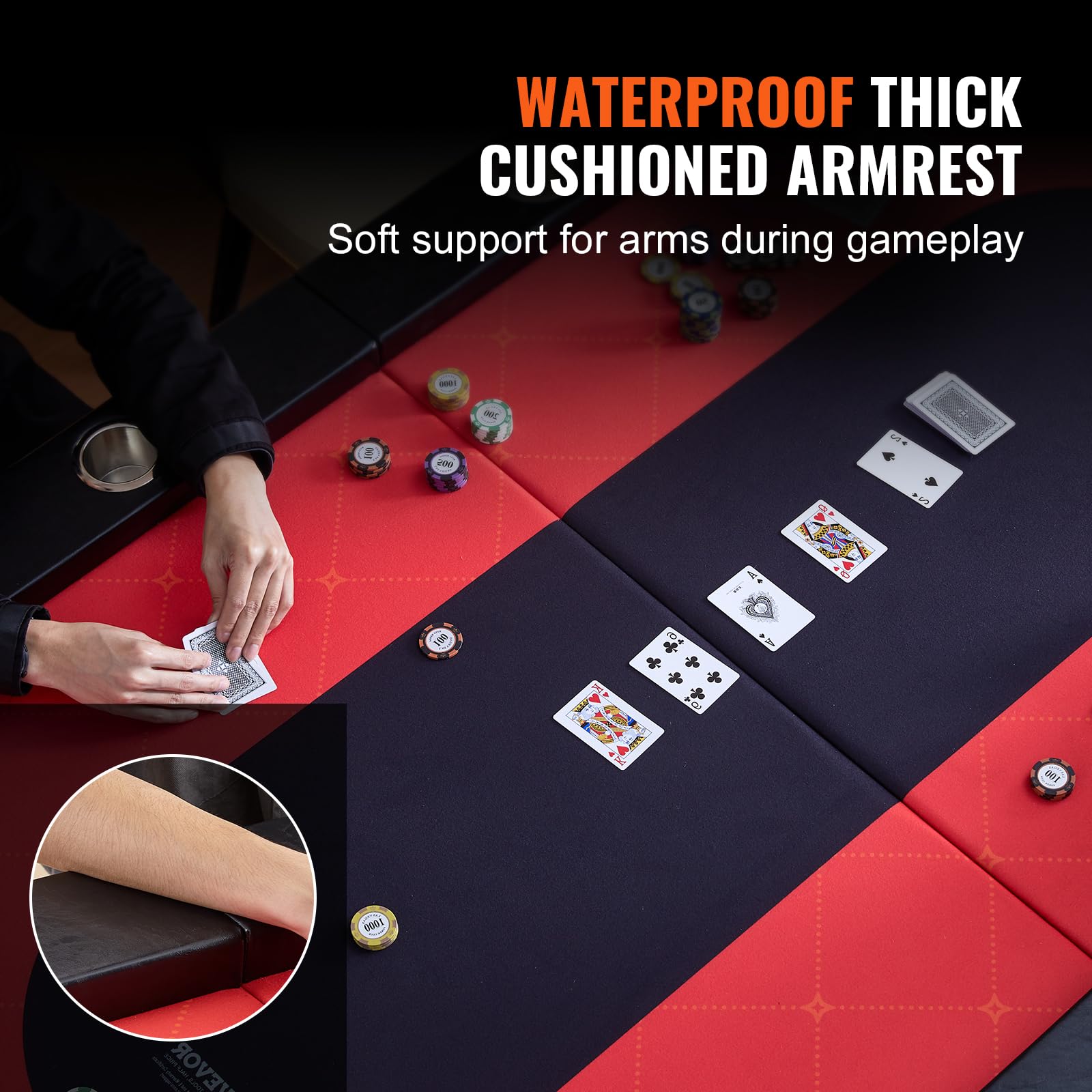 VEVOR Składane szyny Blackjack Texas Holdem Poker dla 10 graczy, wyściełane szyny i uchwyty na kubki ze stali nierdzewnej, przenośna składana gra planszowa, 229 cm, owalny stół rekreacyjny w kasynie