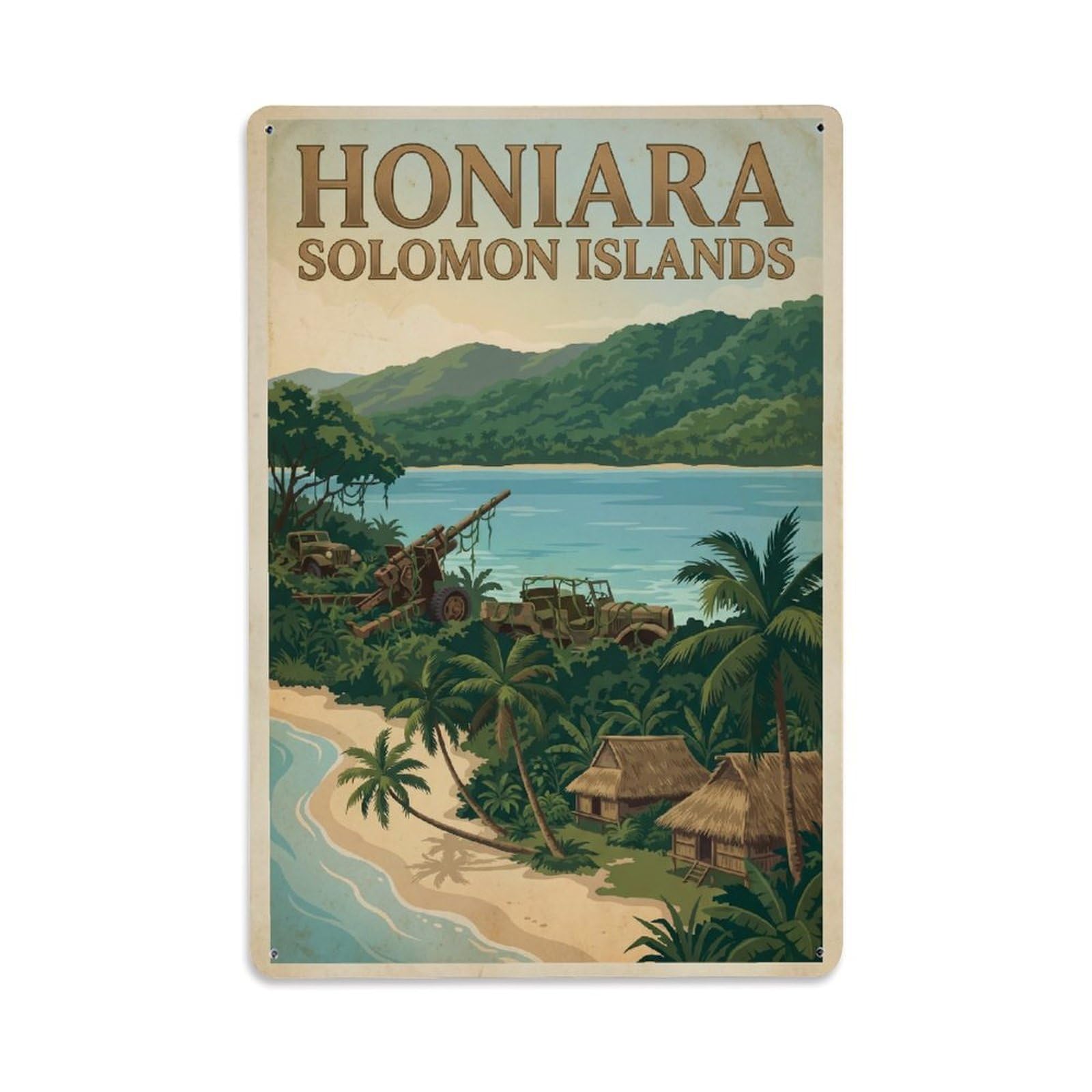 Metal Tin Sign Vintage Travel Solomon Islands Honiara