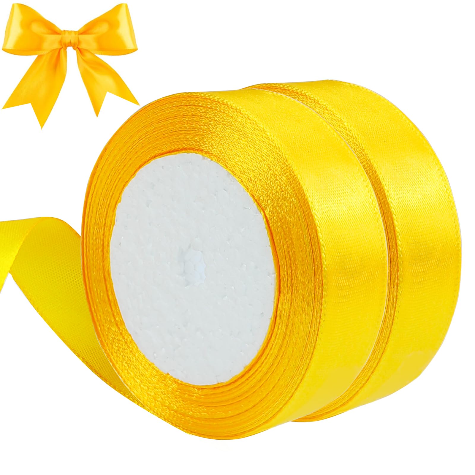 qingmeng Satinband Gelb, 44m Geschenkband Gelb Breit, 20mm Schleifenband, Geschenkband Hochzeit Stoff, Gelbes Geschenk Band Geschenkbänder für Taufe Geburtstag Deko Geschenkverpackung