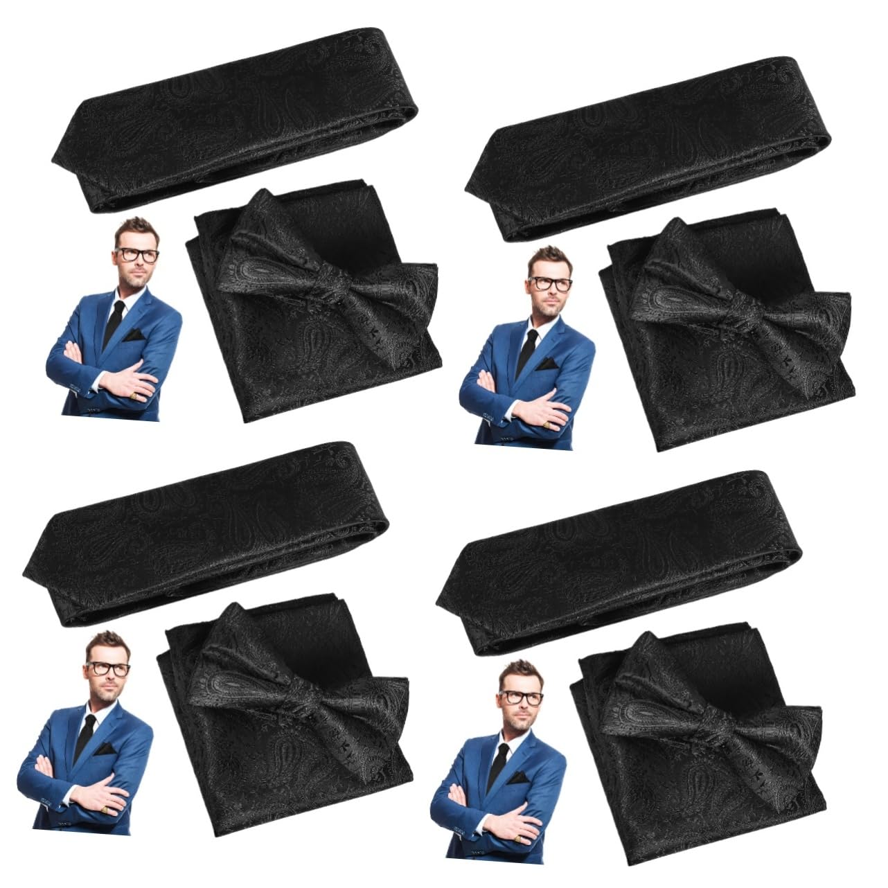 Ipetboom corbatas de vestir para hombres pajarita elegante los hombres atan corbata de cuello para hombres faja traje de pajarita pañuelos de bolsillo para hombre Hilo de poliester Negro